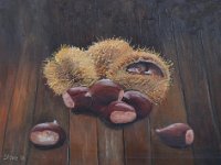 Castagne e ricci  Olio su pannello telato - 24 x 30